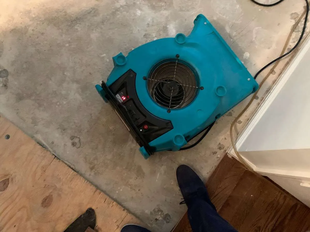 Air mover drying subfloor during Leak Detection & Repair in Valle Vista